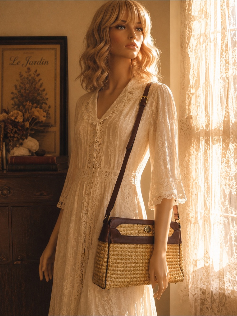 Etienne Aigner | vintage woven straw and burgundy leather trim, shoulder bag